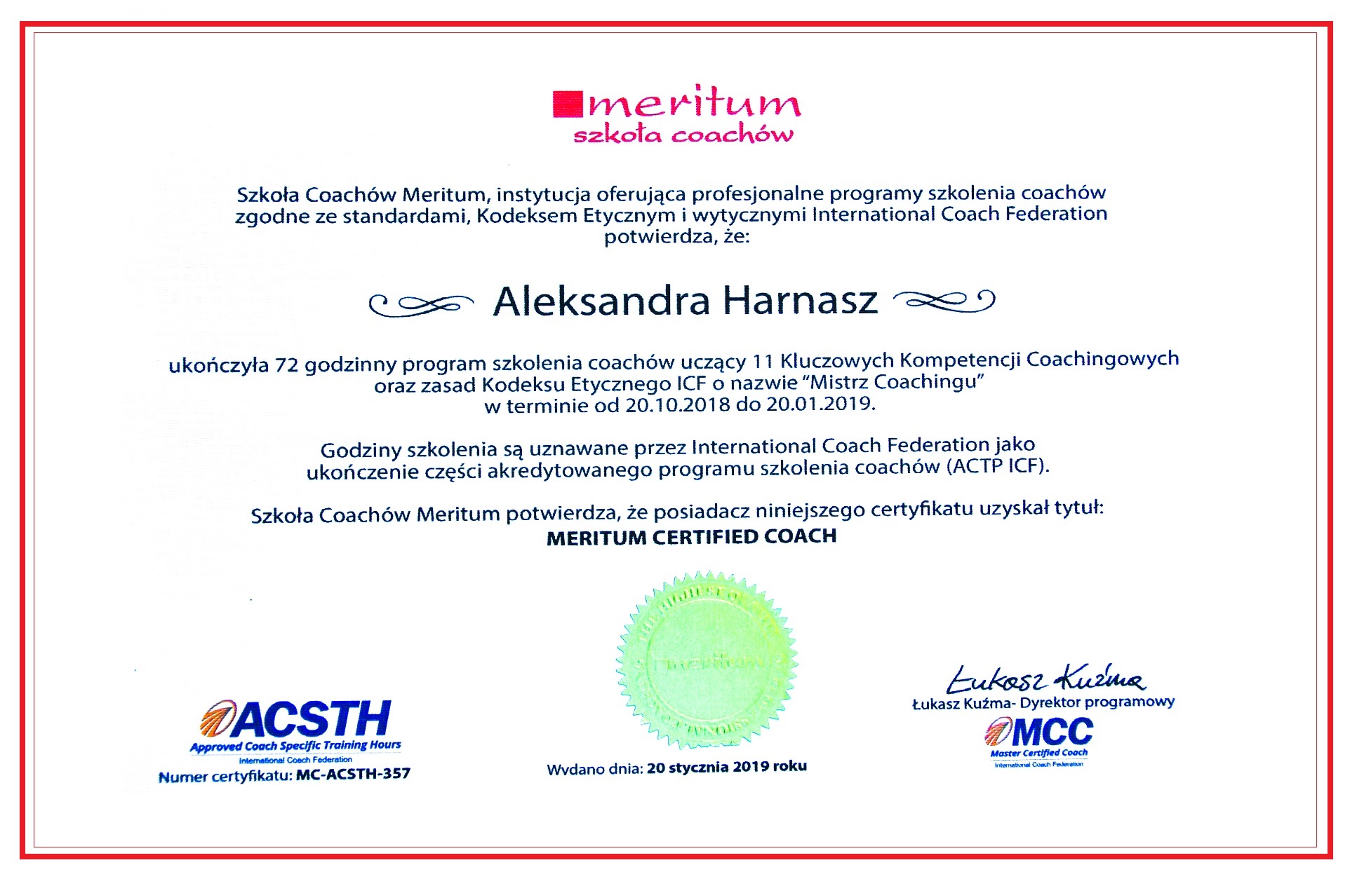 certyfikat ICF coaching